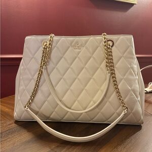 Kate Spade Ivory Quilted Shoulder Bag with Gold Chain